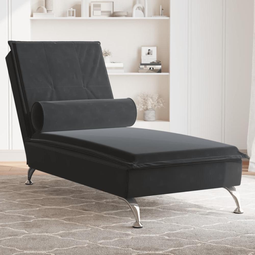 vidaXL Massage-Chaiselongue mit Nackenrolle Schwarz Samt 379455 Bild 1