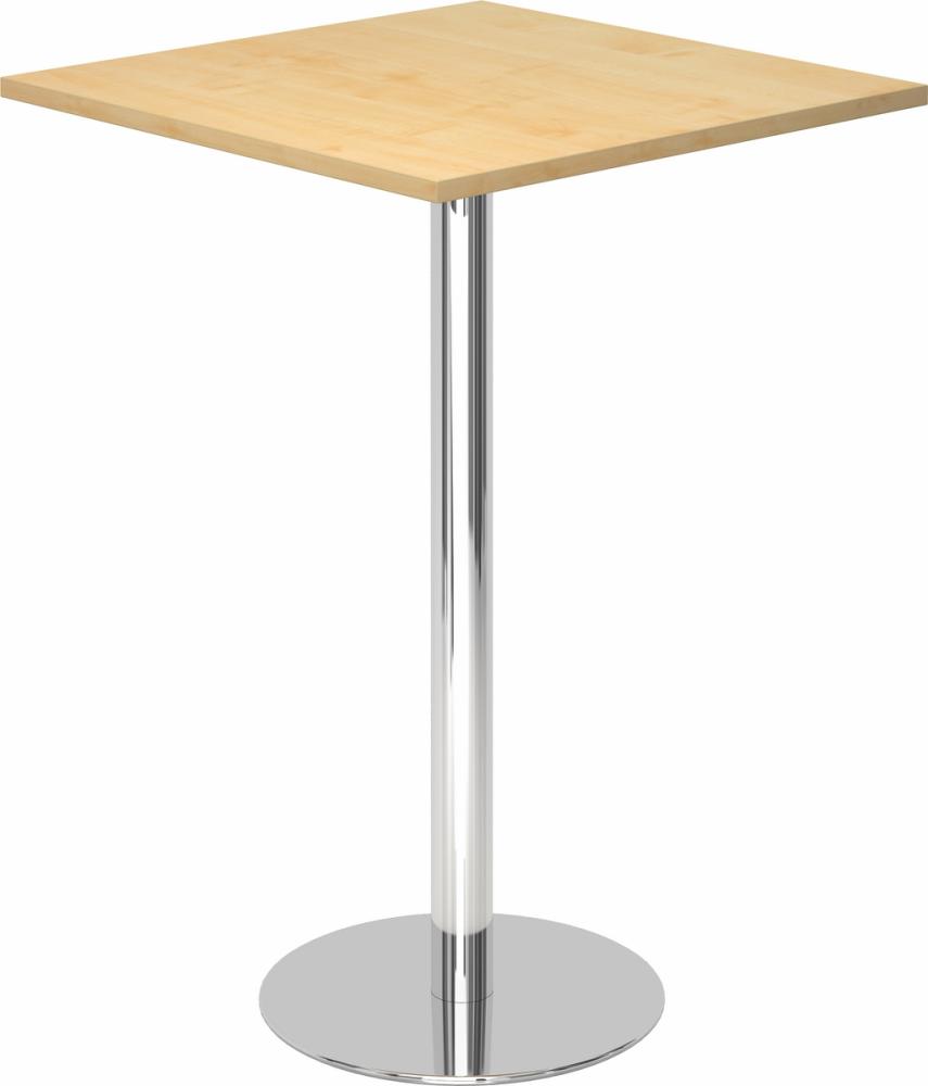 bümö Stehtisch Büro, Bistrotisch eckig 80 x 80 cm - Bartisch Ahorn, Stehtisch Holz-Platte, Säule aus Metall verchromt, Buffettisch, Säulentisch, Partytisch, Thekentisch, Hochtisch, Barmöbel, STH88-3-C Bild 1