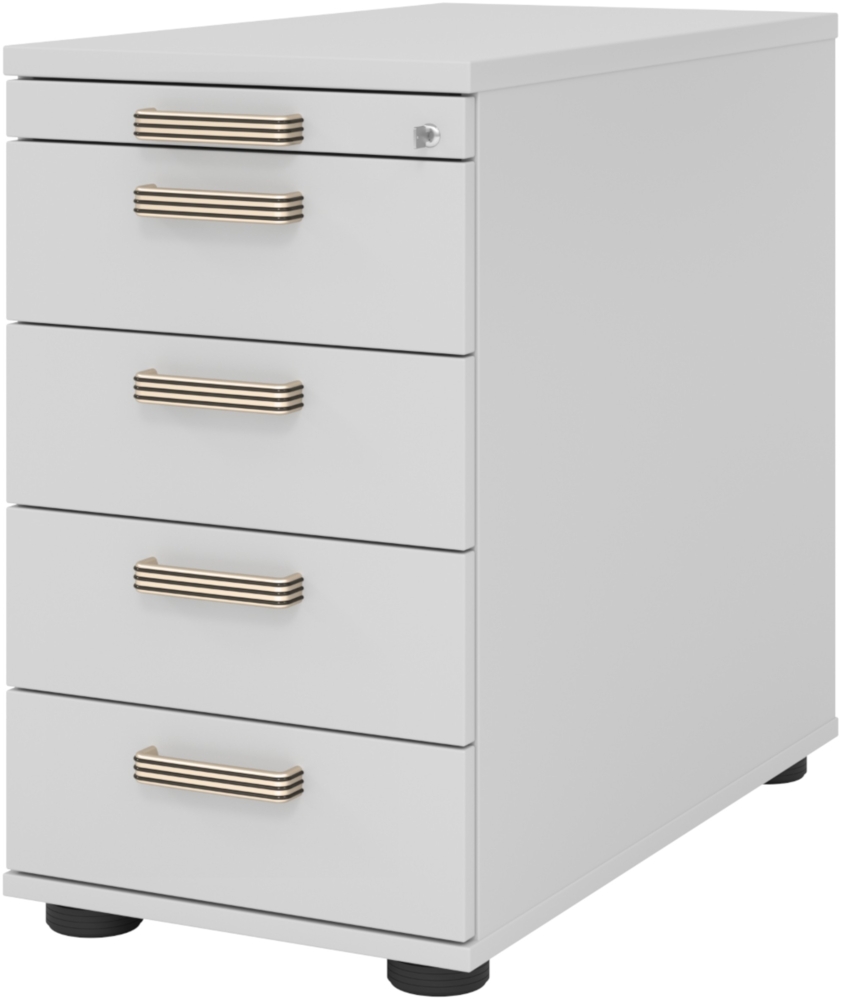 bümö Schreibtisch Schrank abschließbar, Schubladenschrank Holz in grau, Container mit Schubladen - Schubladen Schrank Büro, Schreibtisch Container od. Schreibtisch Kommode mit Streifengriffe, SC50-5-5-SG Bild 1