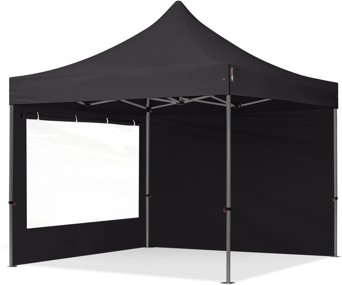 3x3 m Faltpavillon, PREMIUM Stahl 40mm, Seitenteile mit Panoramafenstern, schwarz Bild 1