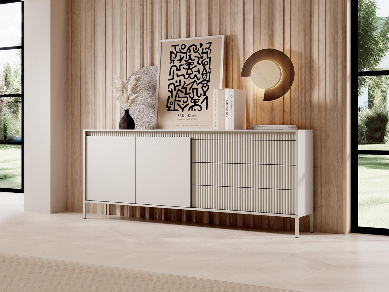 Compleo Schubkastenkommode mit drei Schubladen, gerillte Front, Elegant und Praktisch, Breite: 187 cm Bild 1