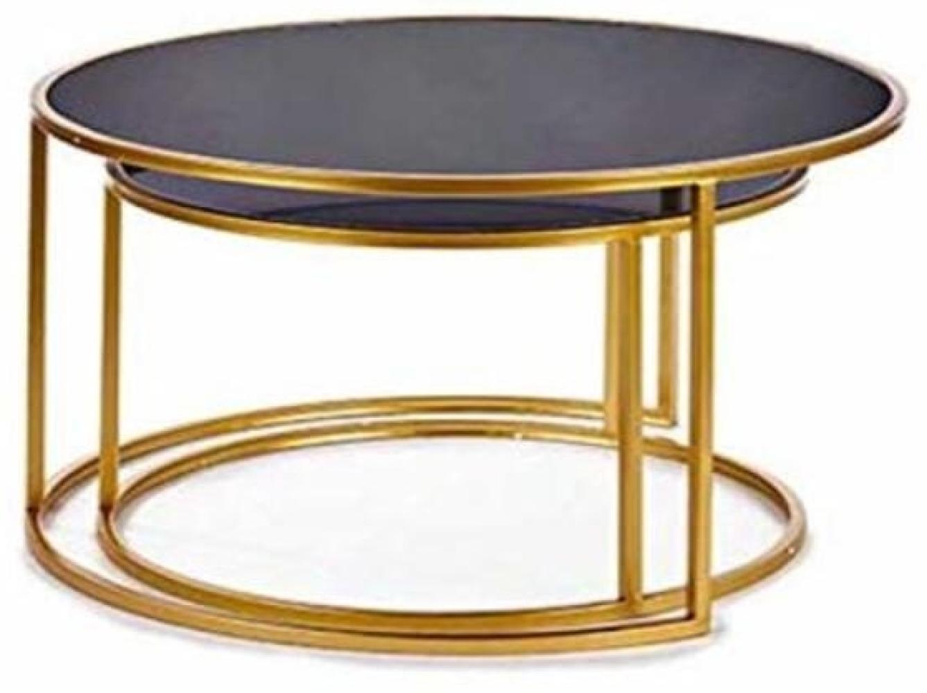 Satz mit 2 Tischen Schwarz Golden Kristall Metall 80 x 80 x 44,5 cm 64,5 x 64,5 x 38 cm Bild 1