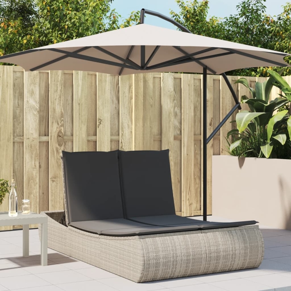 vidaXL Doppel-Sonnenliege mit Kissen Hellgrau Poly Rattan 368095 Bild 1