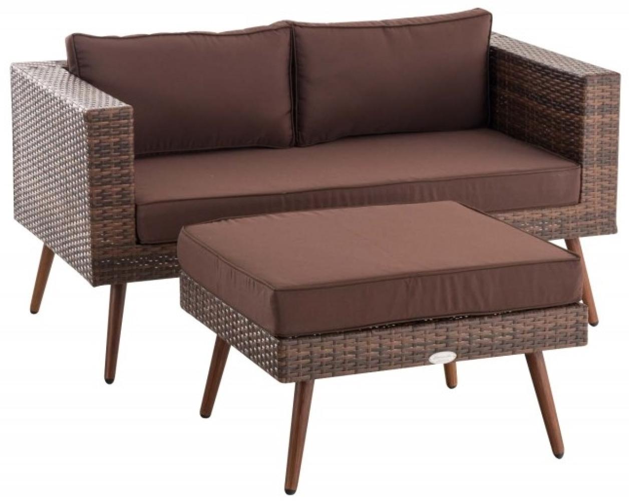 2er Sofa Molde mit Fußhocker Flachrattan braun-meliert 40 cm (Dunkelbraun) Bild 1