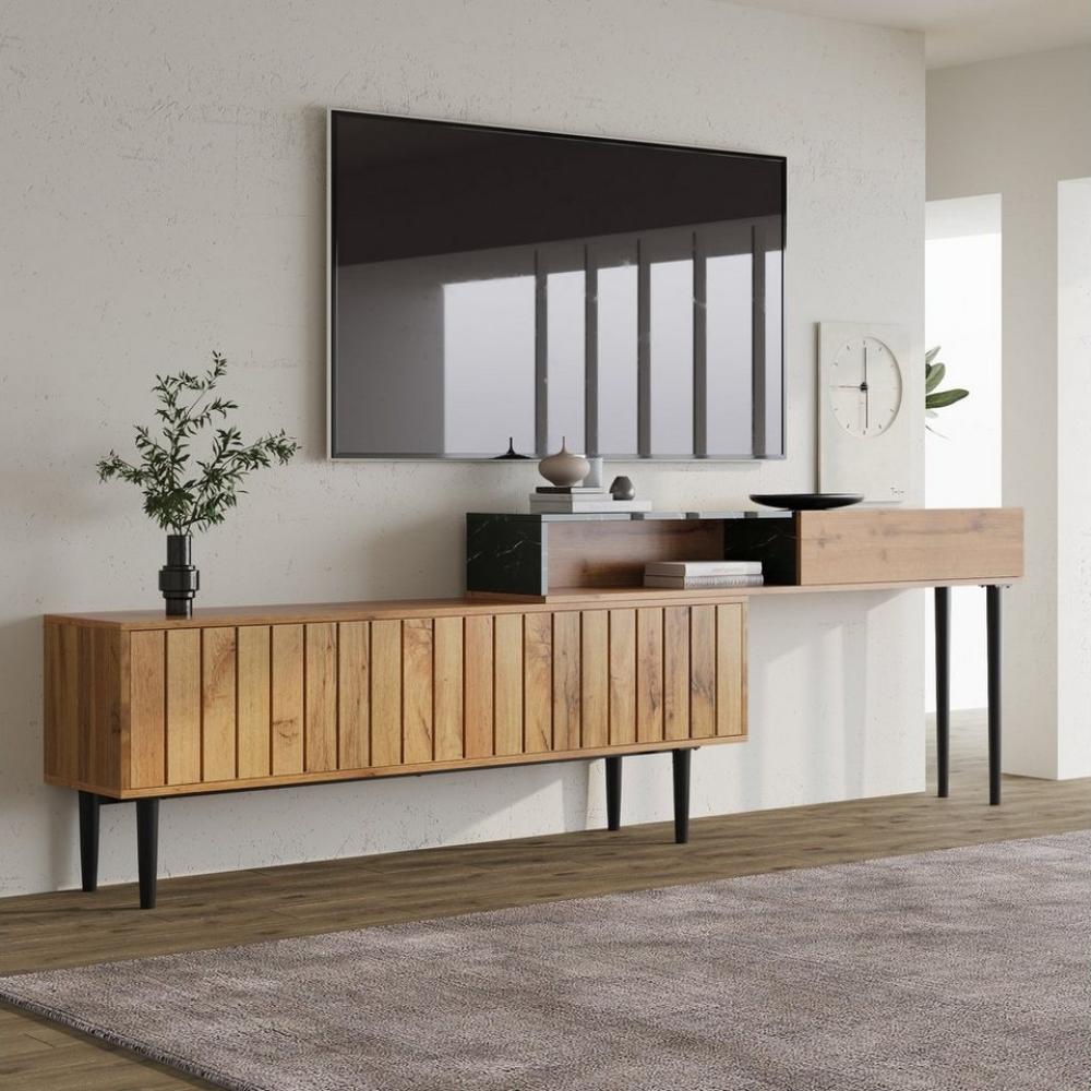 BlingBin TV-Schrank Fernsehschrank (1-St, mit Marmor- und Holzmaserungsdesign, PVC-Kante) Größe einstellbar: 129-200cm Bild 1