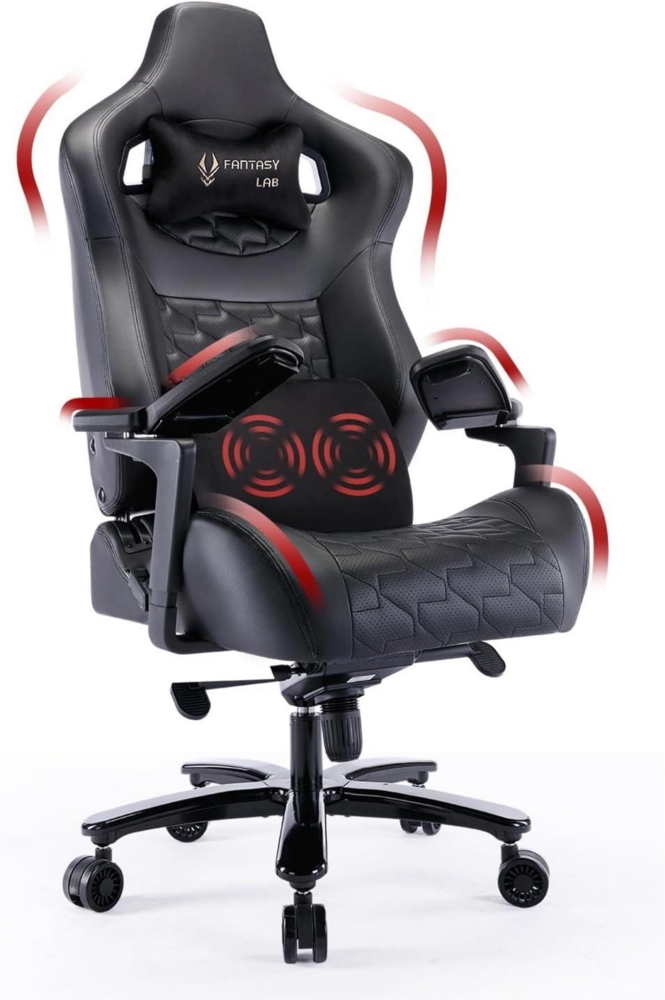 Fantasylab Gaming Stuhl 200kg Belastbarkeit Massage Lendenstütze Schwarz Bild 1