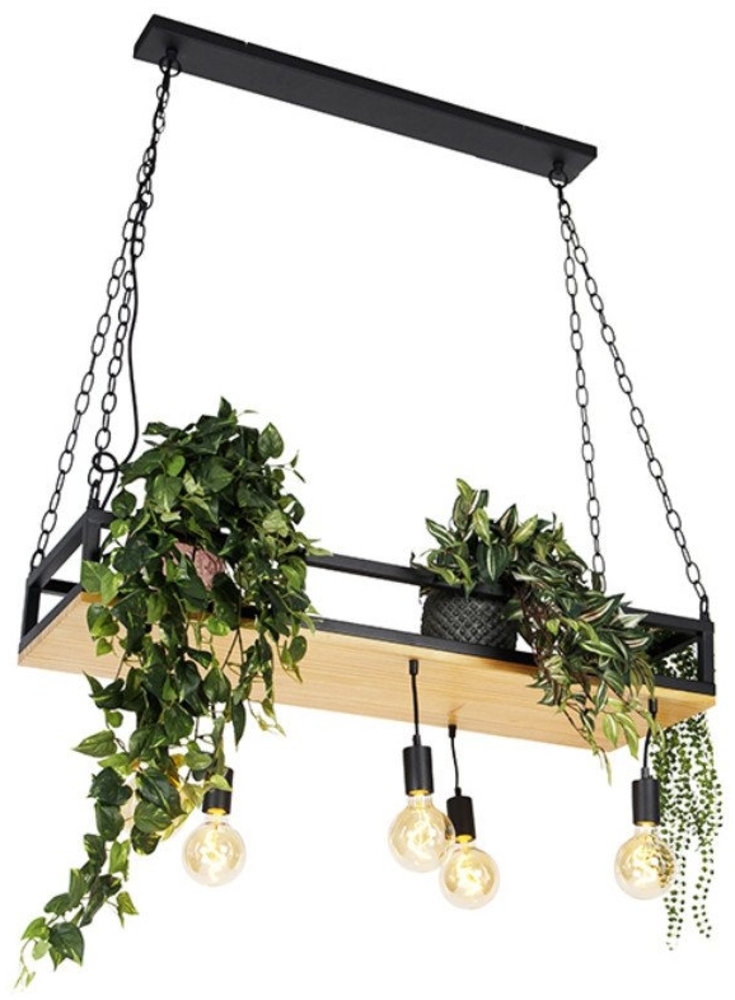 Qazqa Pendelleuchte Shelf, ohne Leuchtmittel, E27, Schwarz, Industrie, Holz, 5-flammig Bild 1