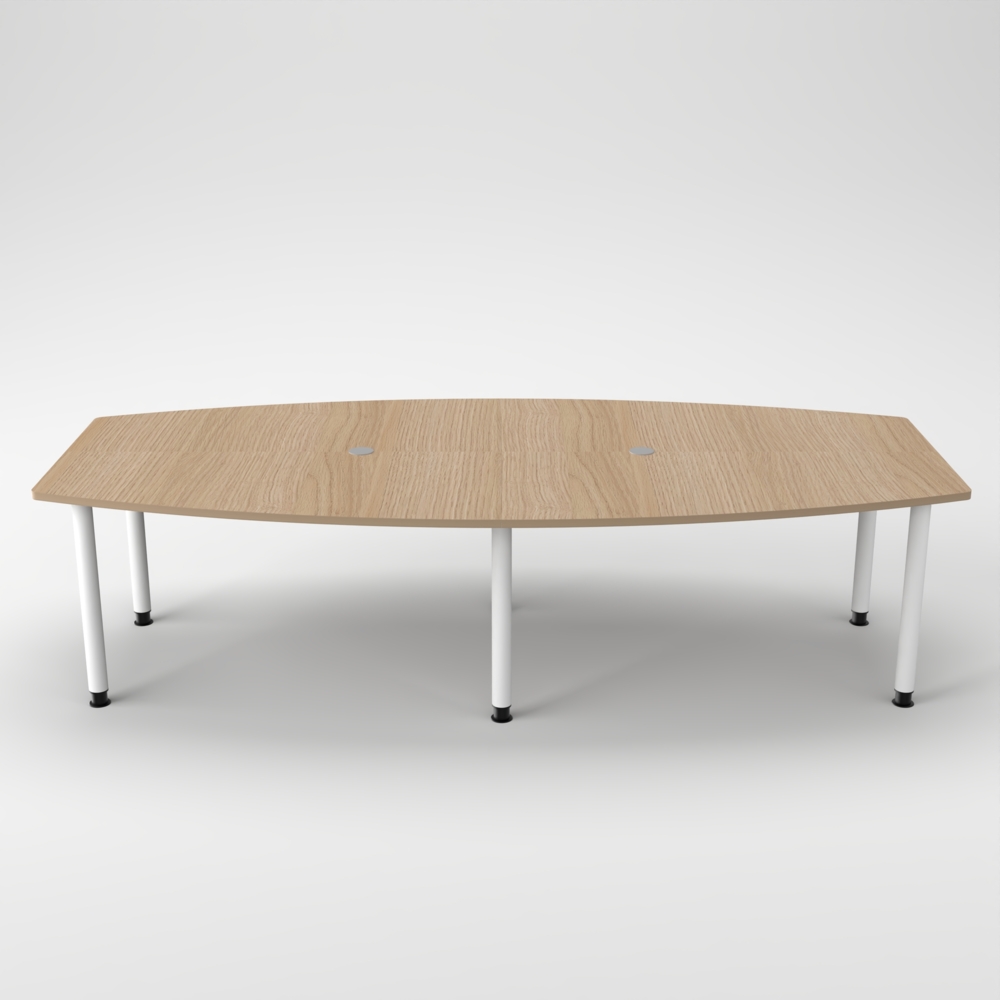 Rheinland Möbel Konferenztisch KONTI 280x130 cm – ovaler Besprechungstisch in Eiche mit weißen Rundrohrfüßen & 2 Kabelauslässen, erweiterbarer Meetingtisch für 8–10 Personen, moderner XXL-Tisch fürs Büro Bild 1