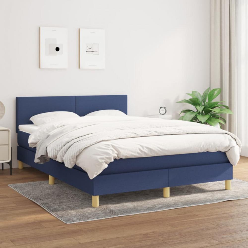 vidaXL Boxspringbett mit Matratze Blau 140x190 cm Stoff 3140455 Bild 1