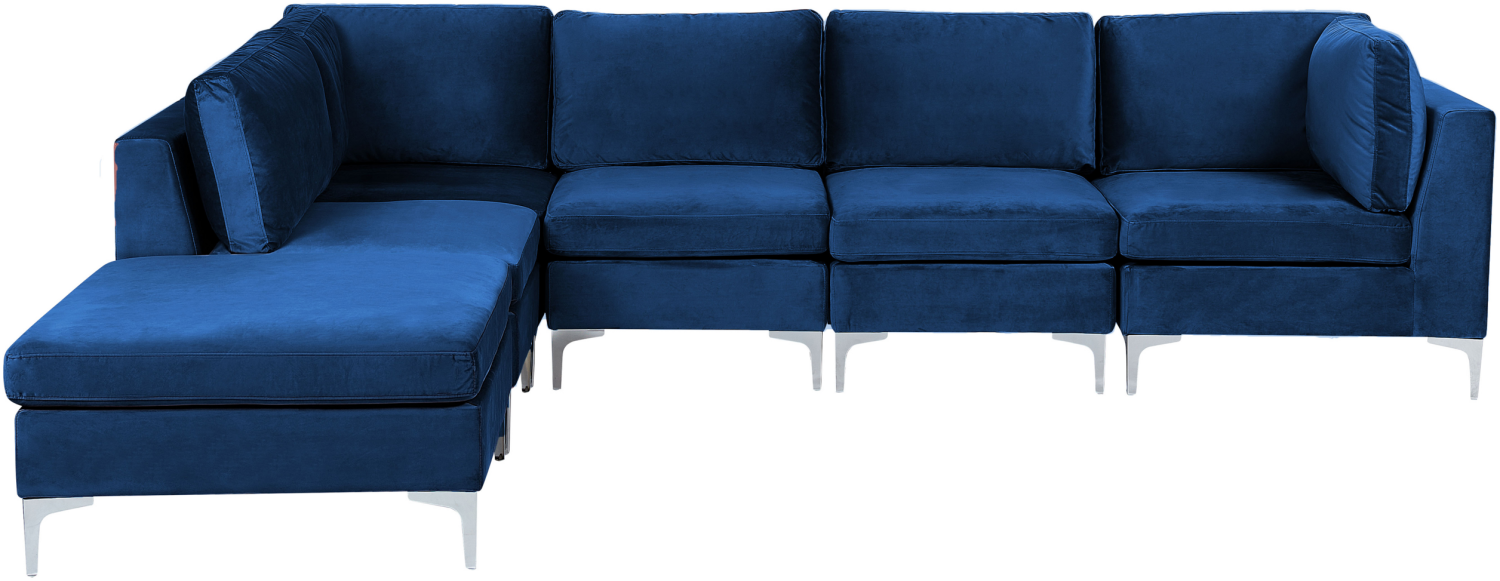 Ecksofa mit Ottomane EVJA Marineblau Samtstoff Bild 1