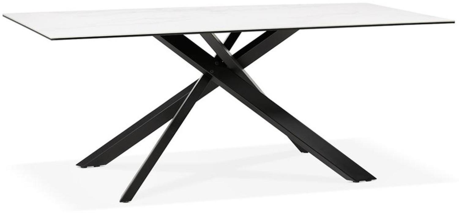 Kadima Design Esstisch, Keramik, Marmoroptik, X-Metallgestell, 180 x 90 cm, Robust. Weiß-Schwarz Bild 1