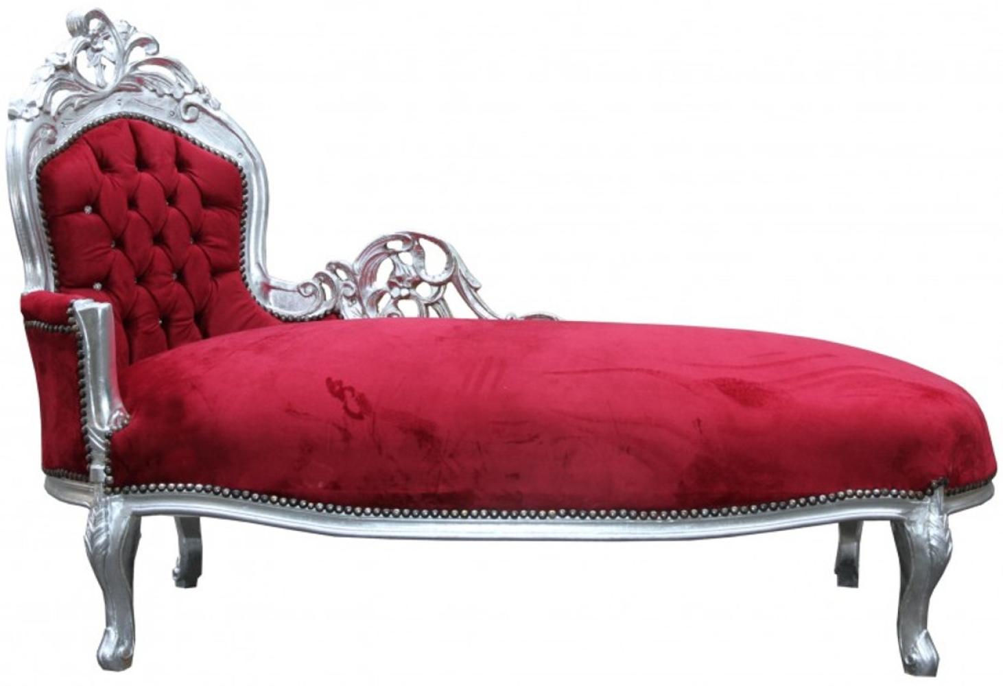 Casa Padrino Barock Chaiselongue "King" Bordeaux Rot /Silber mit Bling Bling Glitzersteinen Bild 1