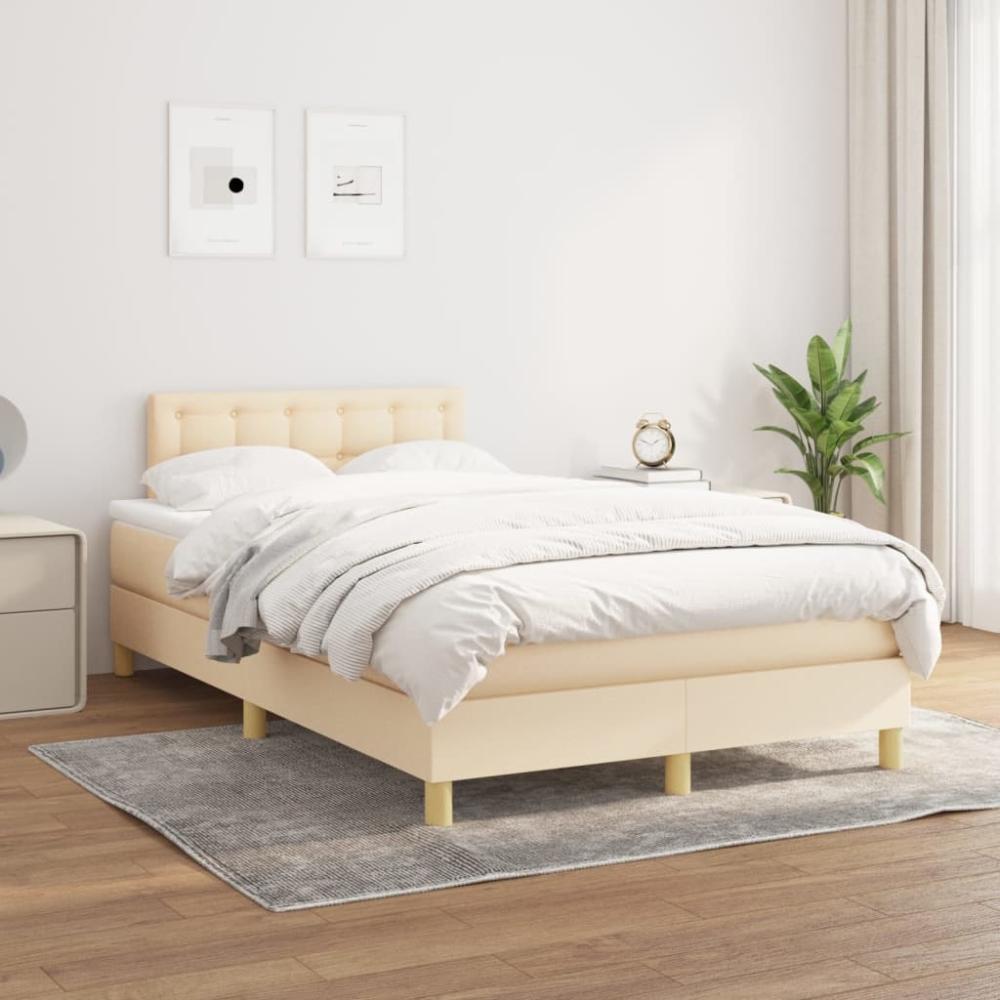 vidaXL Boxspringbett mit Matratze Creme 120x200 cm Stoff, Härtegrad: H2 [3140926] Bild 1