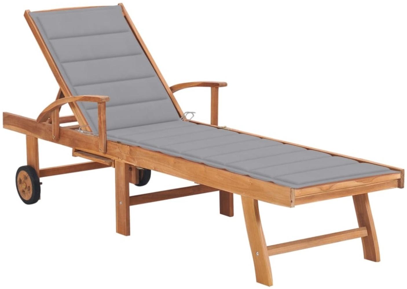 vidaXL Sonnenliege mit Auflage Grau Massivholz Teak 3063007 Bild 1