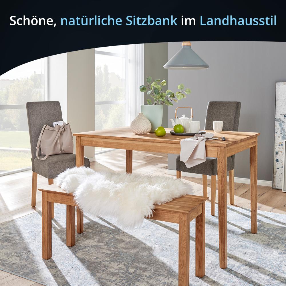 KHG Set Holzbank mit Tisch Sitzbank Flur Garderobenbank Schuhbank 101x45x32 cm - Eiche Holz Massiv geölt bis 100 kg belastbar - Landhausstil Bild 1