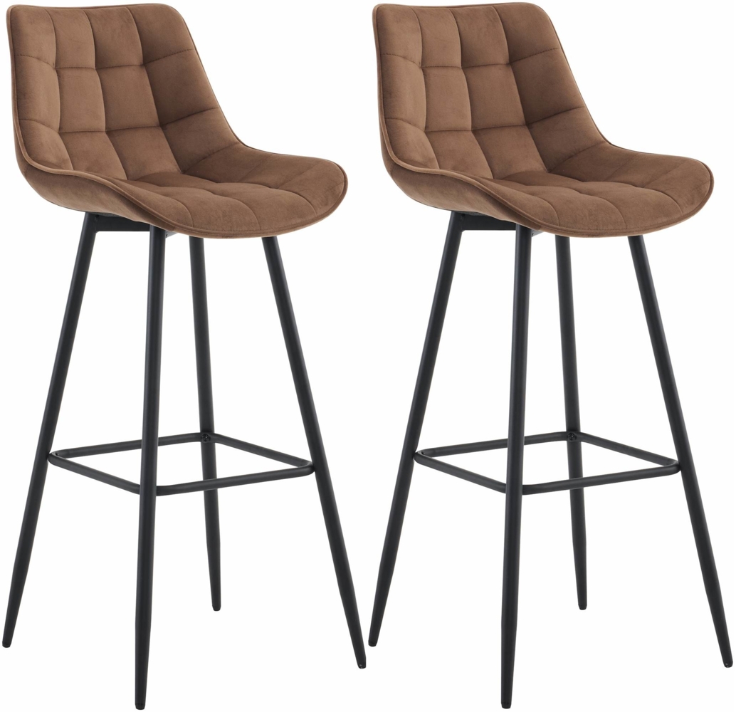 DELUKE® Barhocker 2er Set SYDNEY - Braun, Samt Barhocker mit Lehne Barstuhl Tresenhocker Tresenstuhl Kneipenhocker Kneipenstuhl Bild 1