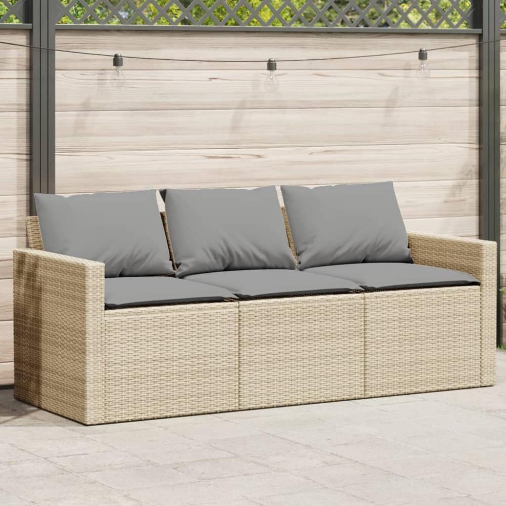 vidaXL Gartensofa mit Kissen 3-Sitzer Beige Poly Rattan 366345 Bild 1