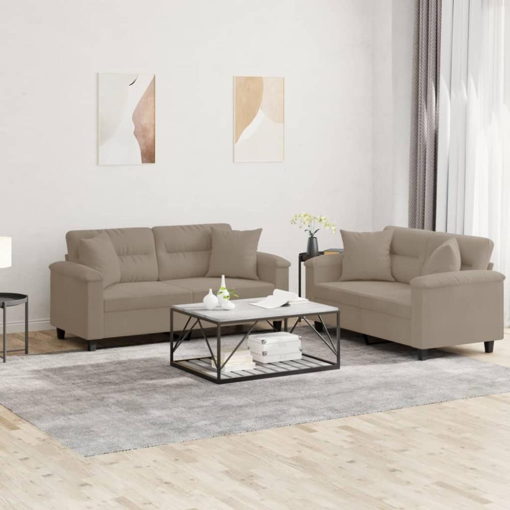 vidaXL 2-tlg. Sofagarnitur mit Kissen Taupe Mikrofasergewebe 3202326 Bild 1