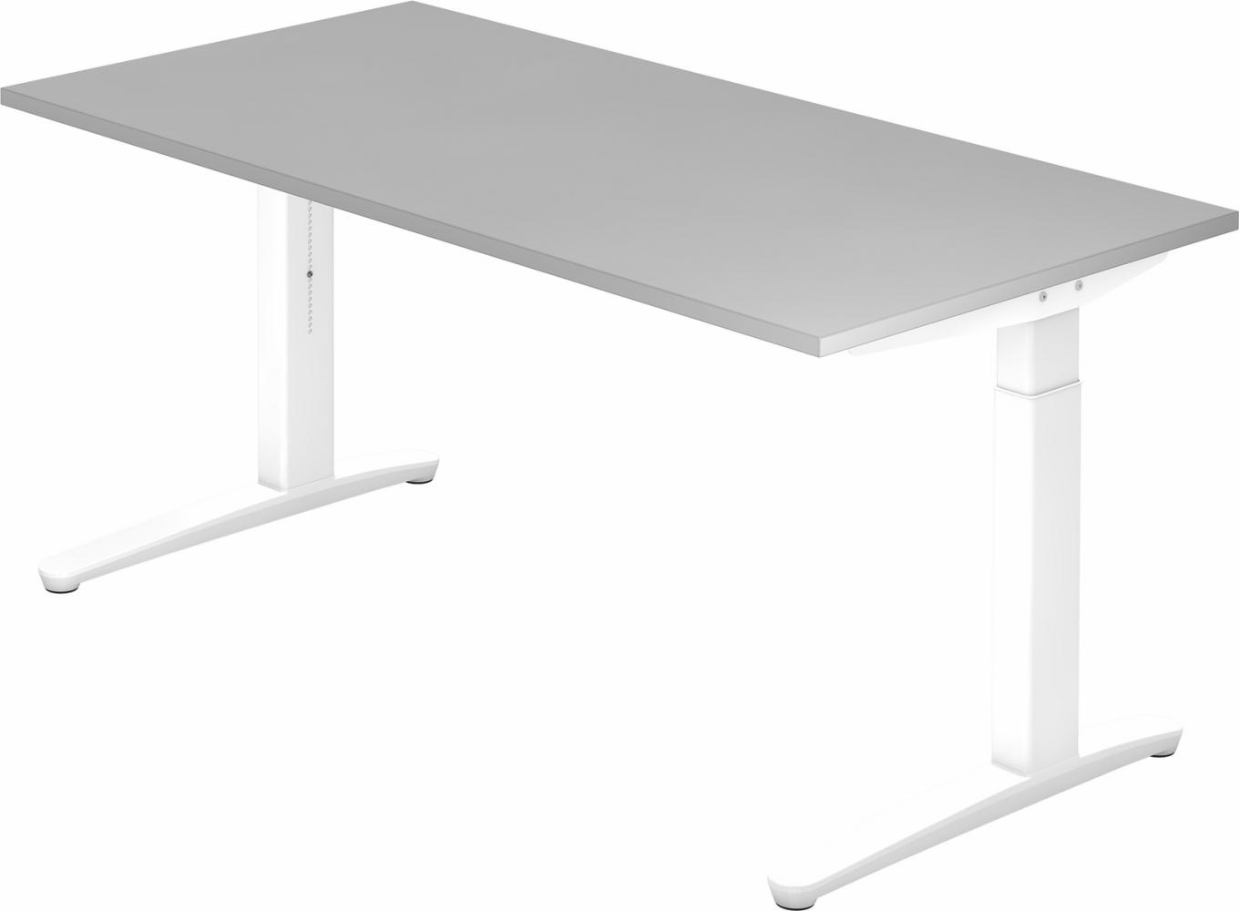 bümö manuell höhenverstellbarer Schreibtisch 160x80 in weiß, Gestell in weiß - PC Tisch höhenverstellbar & groß, höhenverstellbarer Tisch Büro, großer Computertisch verstellbar, X16-5-WW Bild 1