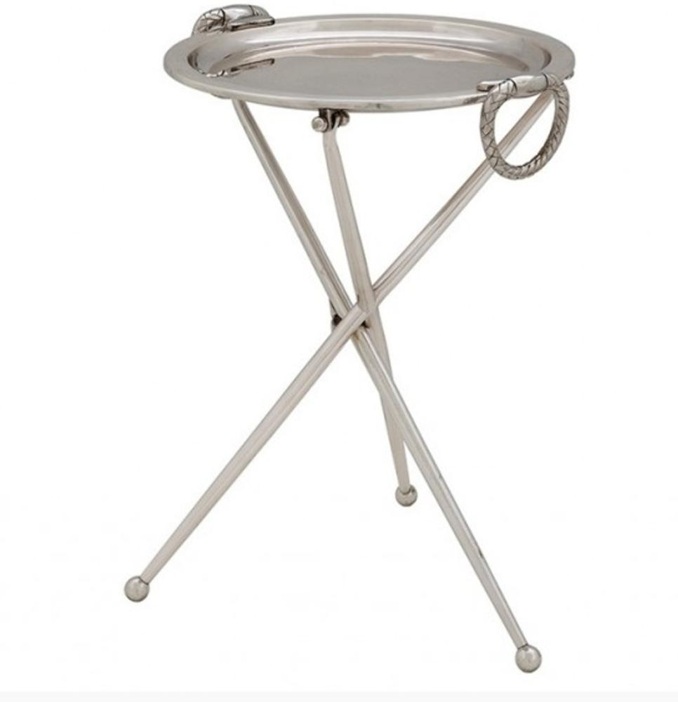 Casa Padrino Designer Luxus Beistelltisch Silber Vintage Design Höhe: 43 cm, Durchmesser 33 cm - Edelstahl Tisch - Nickel Finish - Luxus Qualität Bild 1