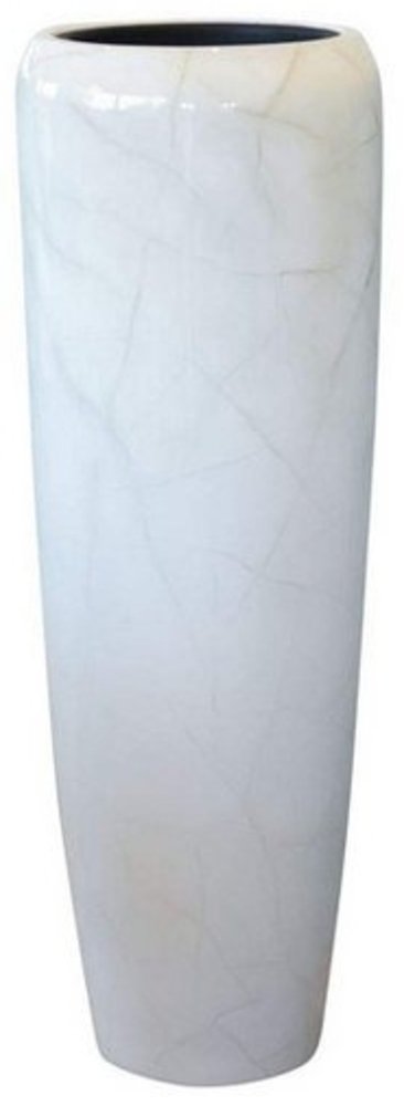 VIVANNO Bodenvase Fiberglas CAVITA Rund, Weiß Hochglanz Mit Muster 34x97 cm Bild 1