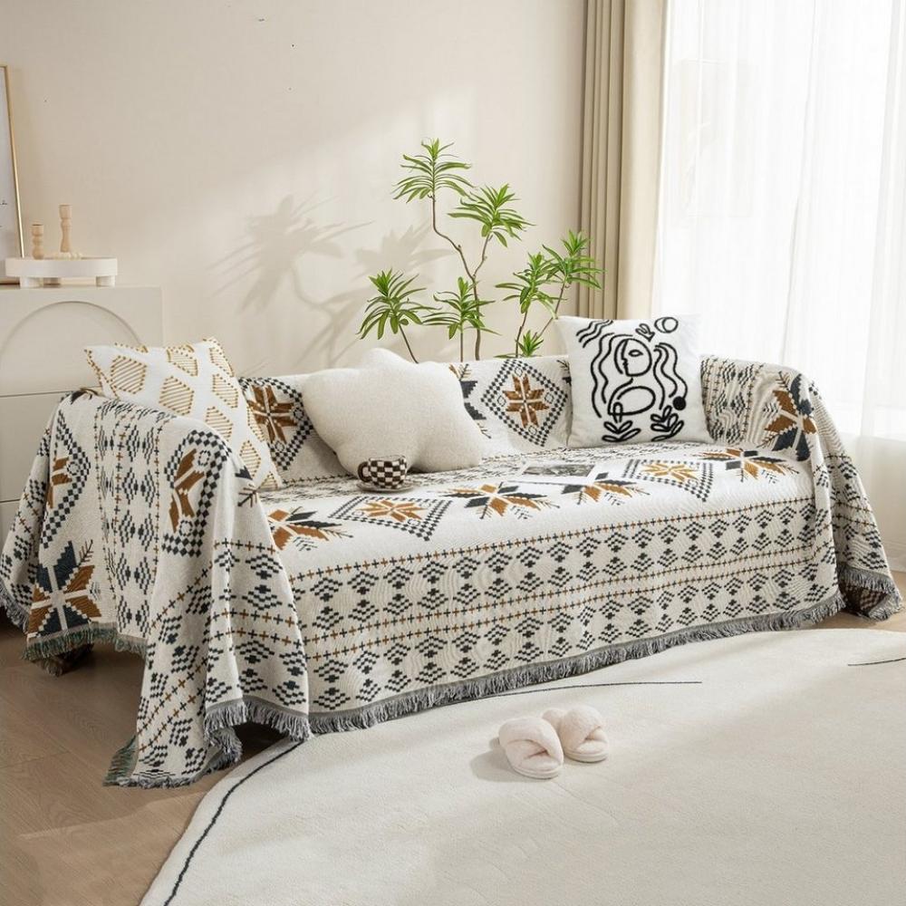 Sunicol Sofabezug Sofa überwurfdecke mit Quasten, Geometric, Bohemian, Baby-Decke, als Bettüberwurf Sofaüberwurf Couchdecke oder Wohnzimmerdecke Bild 1