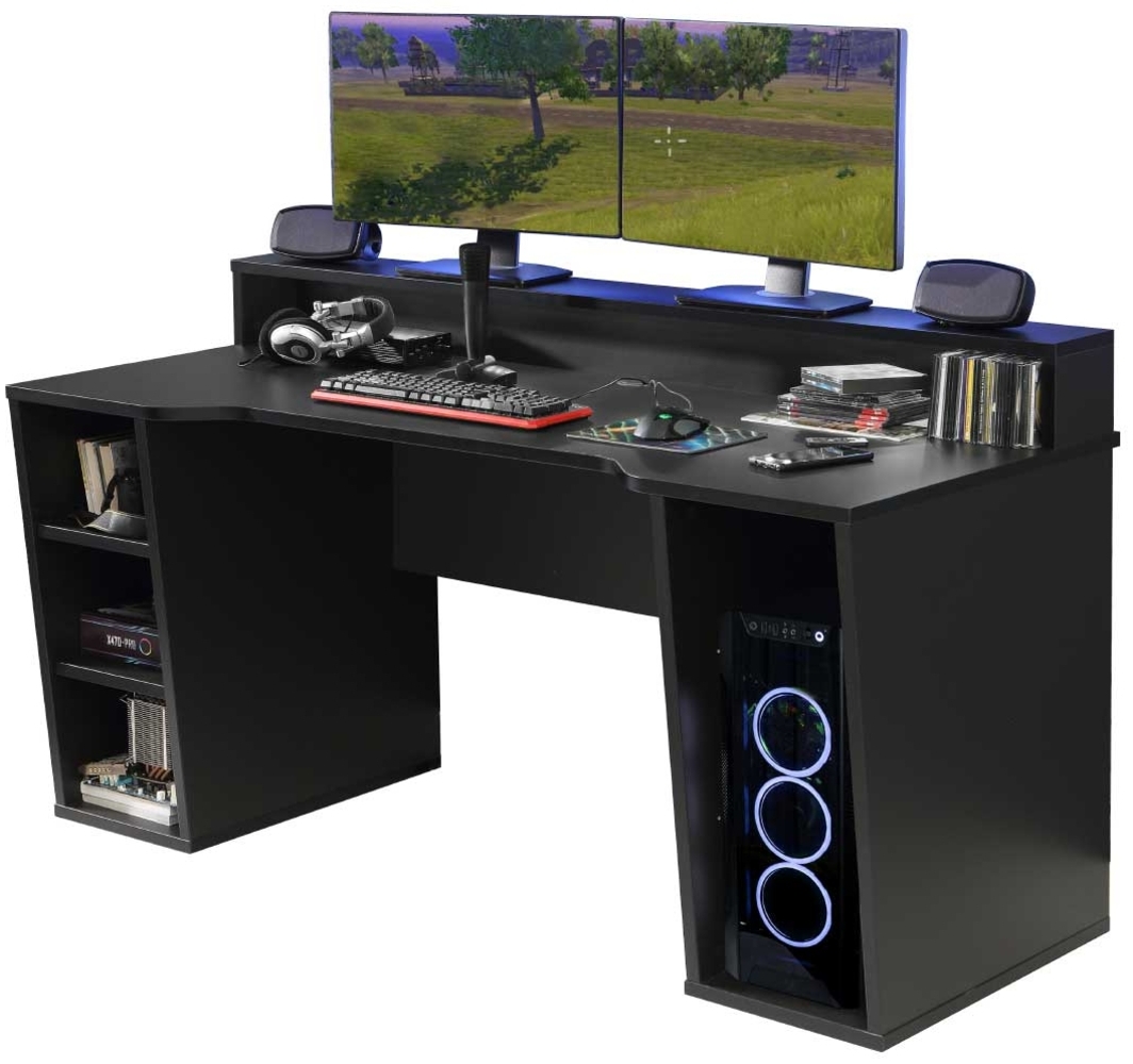 Gamer-Schreibtisch Tyrion / Tezaur, Schwarz, 160 x 91 x 72 cm Bild 1