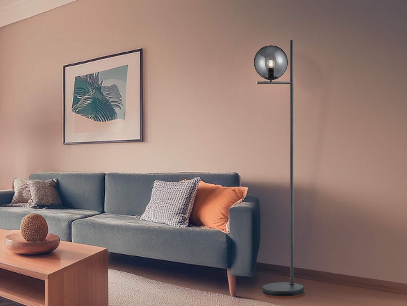 TRIO Leuchten LED Stehlampe, Dimmfunktion, LED wechselbar, Warmweiß, moderne dimmbar-e mit Rauch-glas Glas-kugel Lampenschirm, Höhe 150cm Bild 1