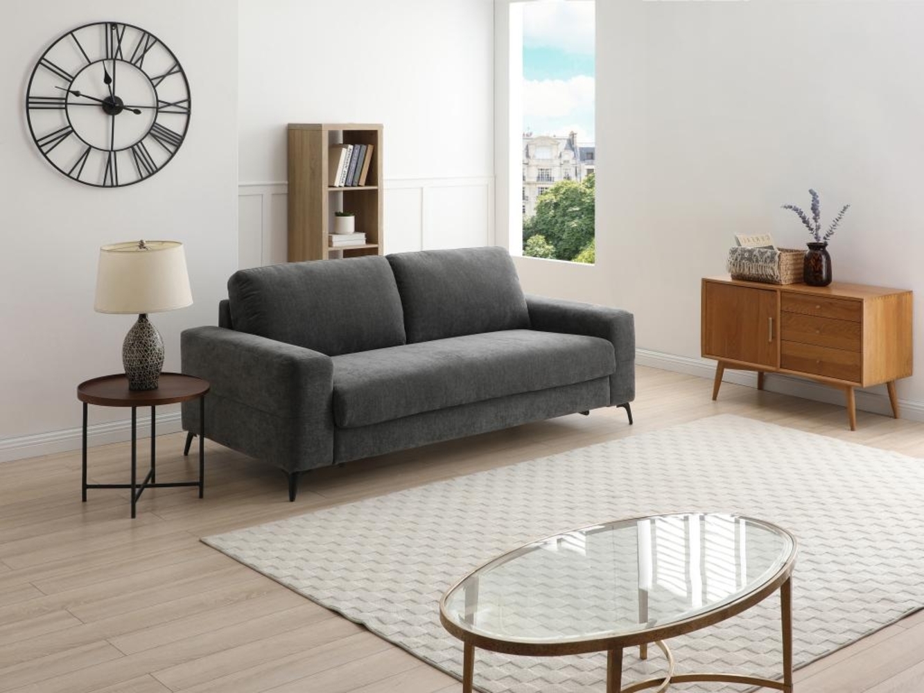 Vente-unique - Sofa 3-Sitzer - Mit Matratze - Stoff - Anthrazitgrau - DUJARDA Bild 1