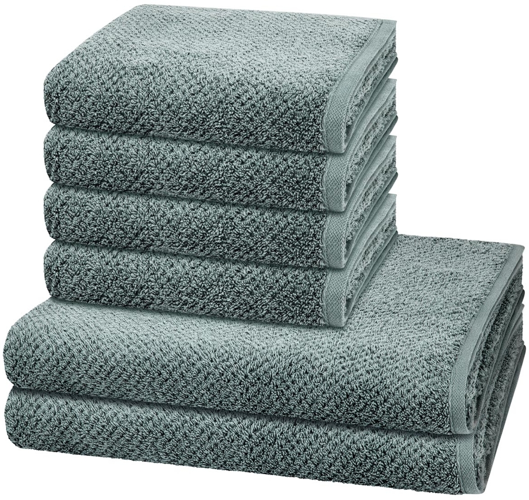 Cawö Pure 6 tlg. Frottier-Set - 4 X Handtuch (50 X 100cm), 2 X Duschtuch (80 X 150cm) - 494 g/m2 - Mystic green Bild 1