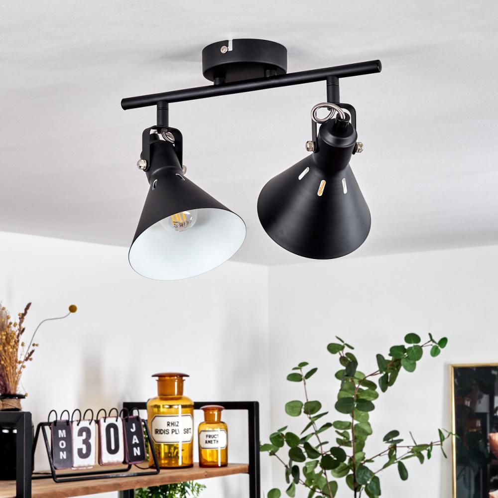 »Pratomagno« moderne Deckenlampe aus Metall in Schwarz/Weiß m. verstellbaren Strahlern, Leuchte im Retro/Vintage-Design mit Lichteffekt, 2-flammig, 2 x E14 max. 40 Watt, LED geeignet Bild 1