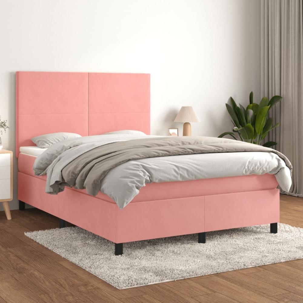 vidaXL Boxspringbett mit Matratze Rosa 140x200 cm Samt 3142910 Bild 1