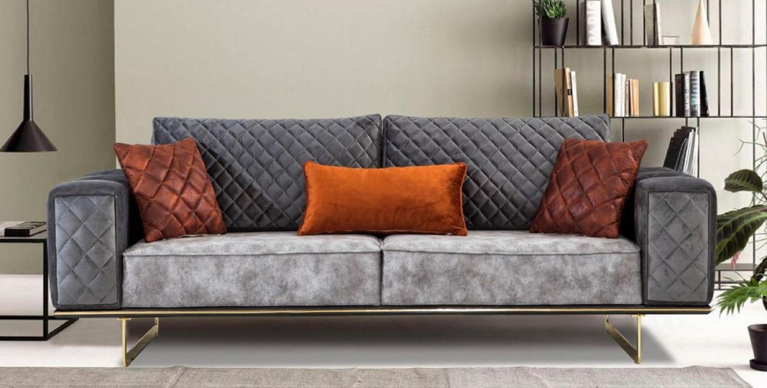 Casa Padrino Luxus Schlafsofa Grau / Gold 230 x 91 x H. 80 cm - Modernes Wohnzimmer Sofa - Wohnzimmer Möbel Bild 1