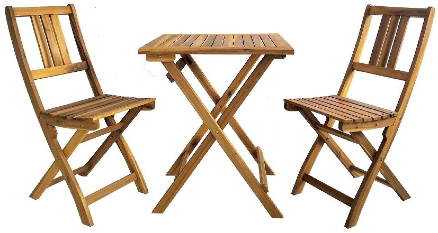 Bistro Set Gartenmöbel 3tlg. klappbar aus Akazienholz Balkon Set Sitzgruppe Holz Bild 1