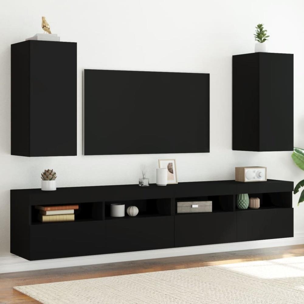 vidaXL TV-Wandschränke mit LED-Leuchten 2 Stk. Schwarz 30,5x35x70 cm 837235 Bild 1