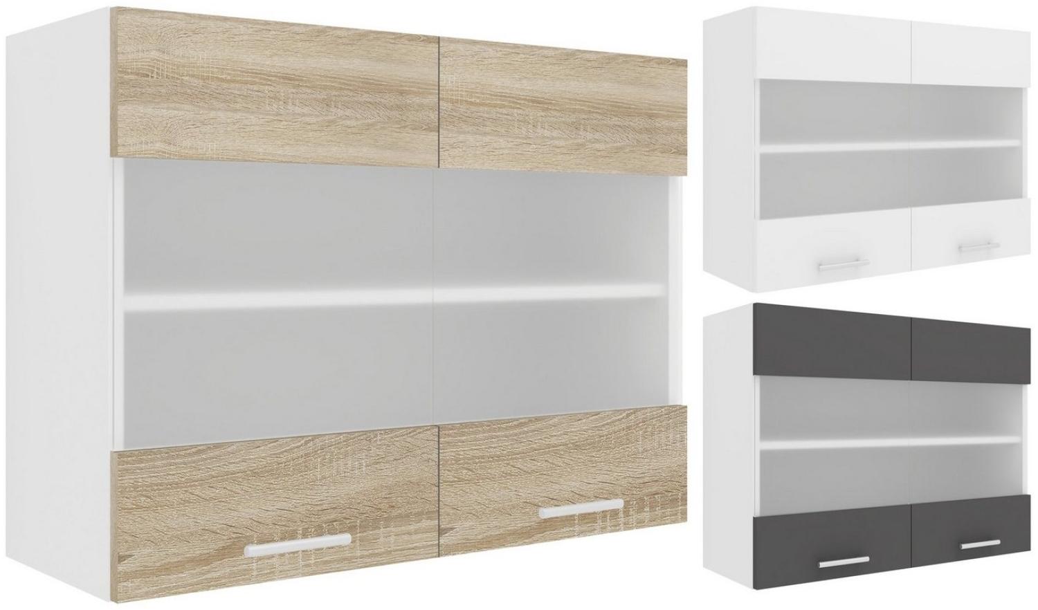 VCM Küchenschrank Breite 80 cm Matt Glastür Hängeschrank Küche Küchenmöbel Esilo Weiß/Anthrazit Bild 1