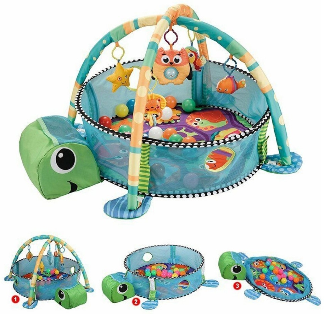 Krabbeldecke 3 in 1 Schildkröte Erlebnisdecke mit Spielbögen Bällebad, OUNUO Bild 1