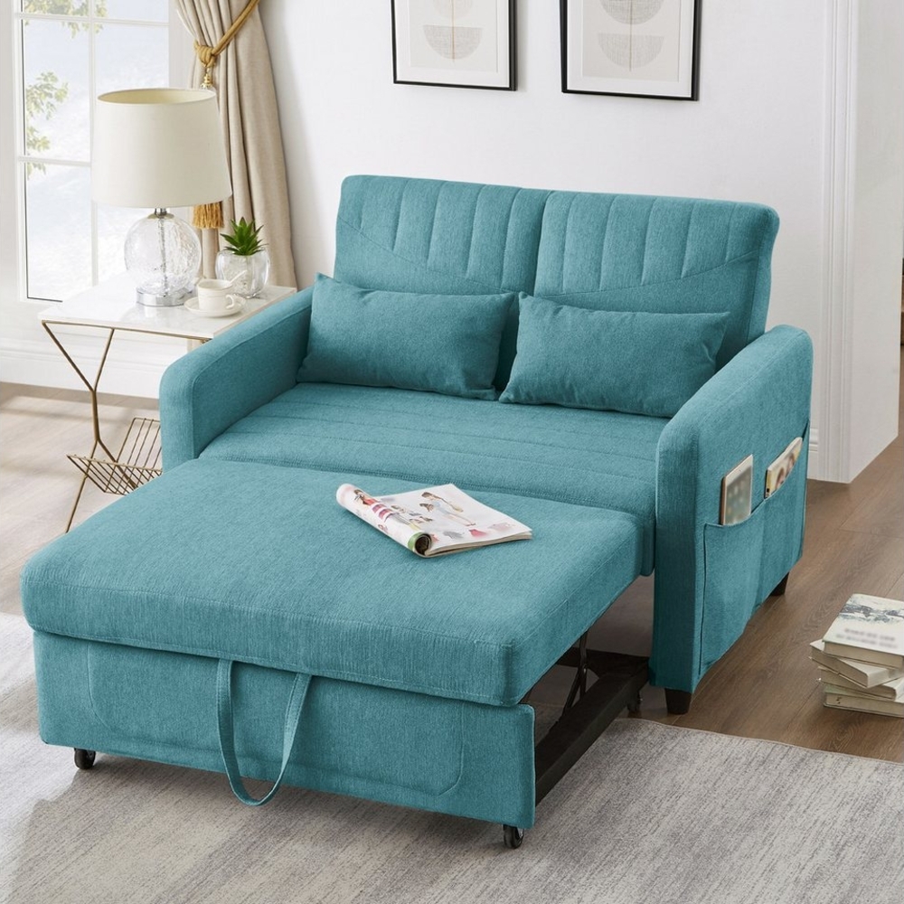 Ulife Schlafsofa mit ausziehbarem Sofabett und 3-stufig verstellbarer Rückenlehne, 1 Teile, Mit Metallrollen, Inklusive zwei Kissen Bild 1