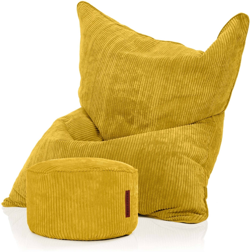 Green Bean® Sitzsack + Pouf im Set - XXL Riesensitzsack mit passendem Sitzhocker | Bean Bag mit EPS Füllung - Gelb Bild 1