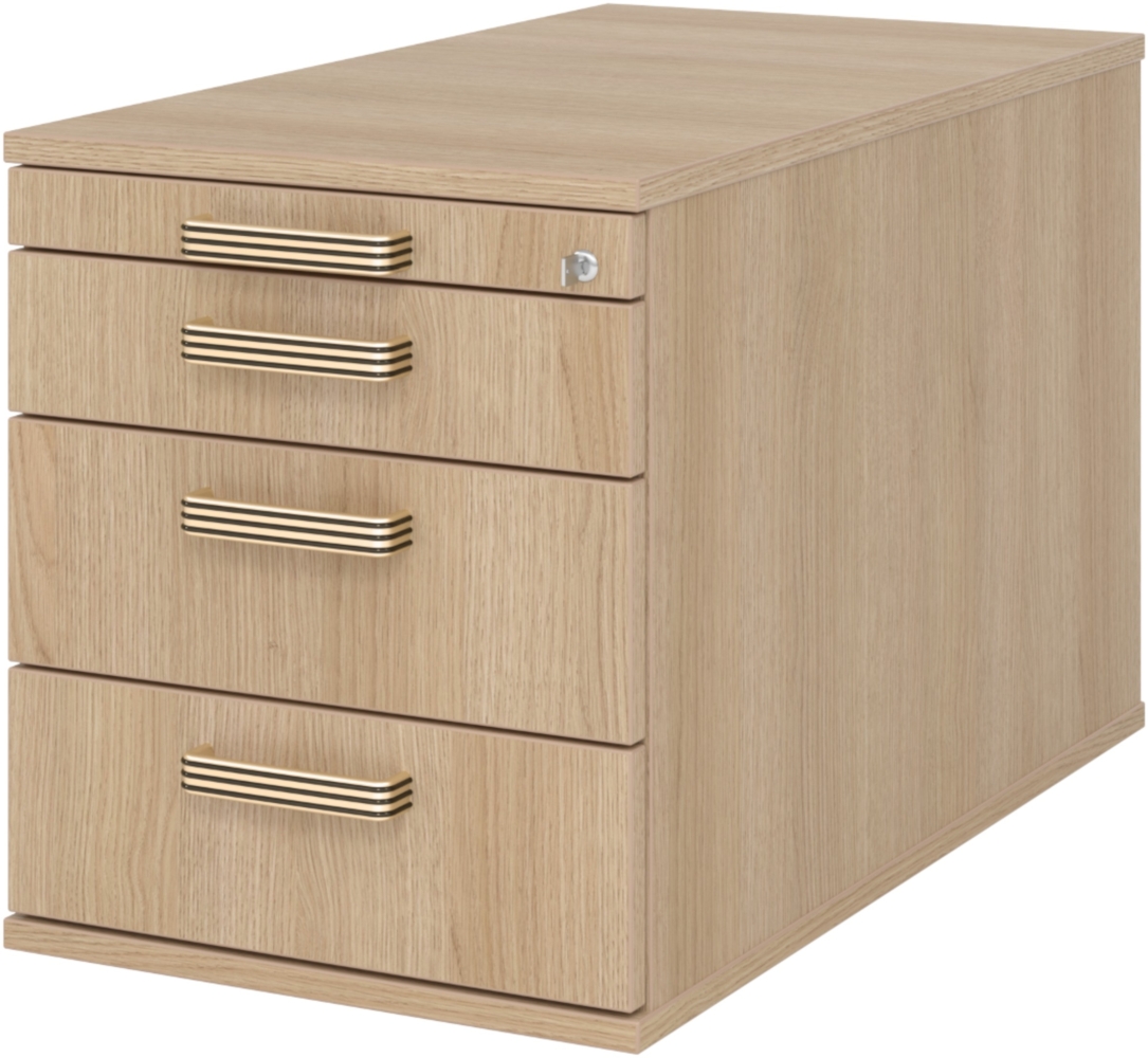 bümö Rollcontainer mit Schubladen, Container abschließbar aus Holz in Eiche - Rollwagen für's Büro als Schreibtisch Unterschrank, Bürocontainer od. Schreibtischcontainer mit Streifengriffe, TC30-E-E-SG Bild 1