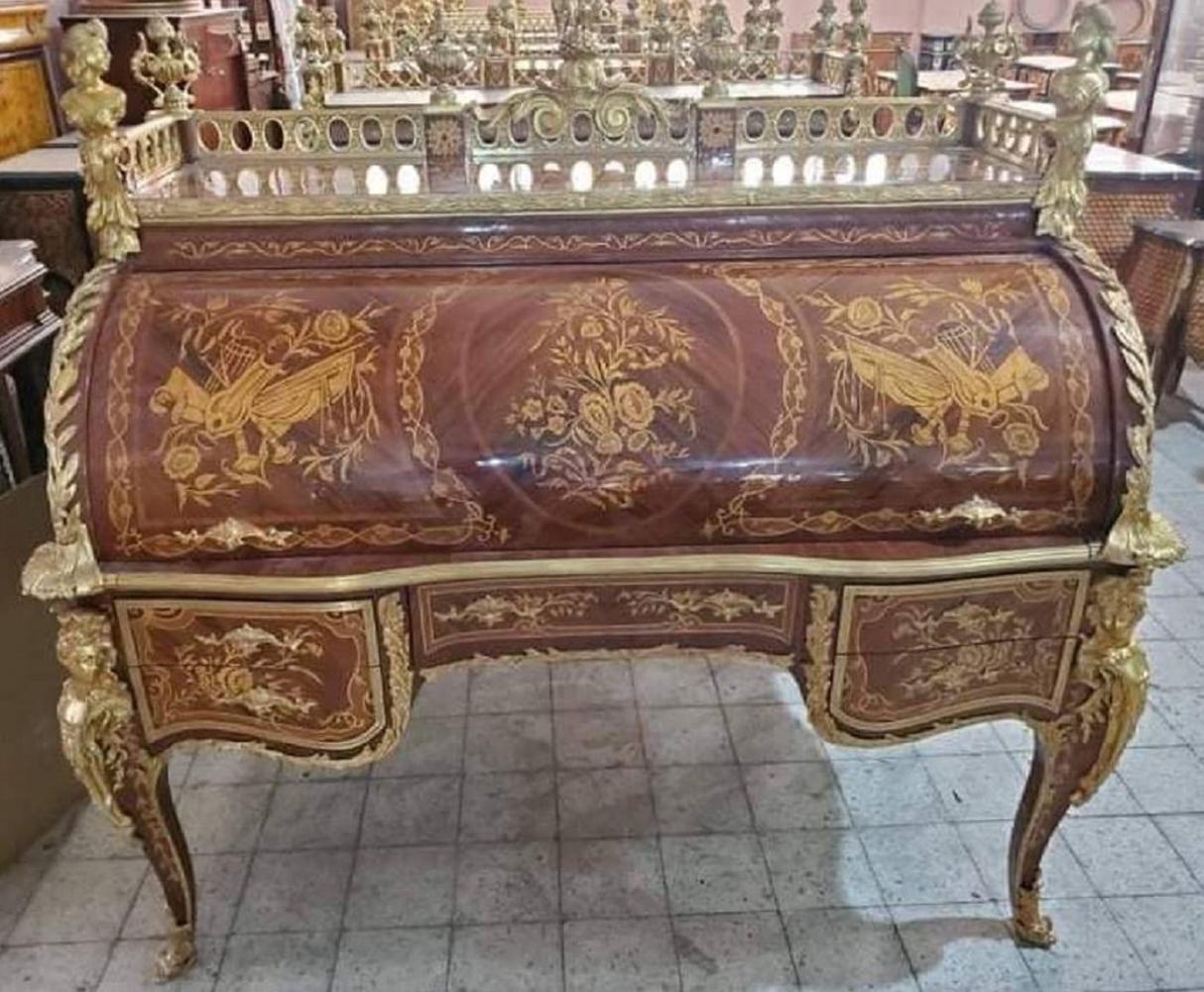 Casa Padrino Luxus Barock Sekretär Braun Intarsien / Gold - Handgefertigter Barock Schreibtisch - Barock Büromöbel - Edel & Prunkvoll Bild 1