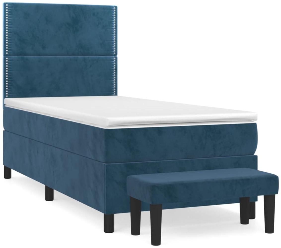 vidaXL Boxspringbett mit Matratze Dunkelblau 90x200 cm Samt 3137765 Bild 1