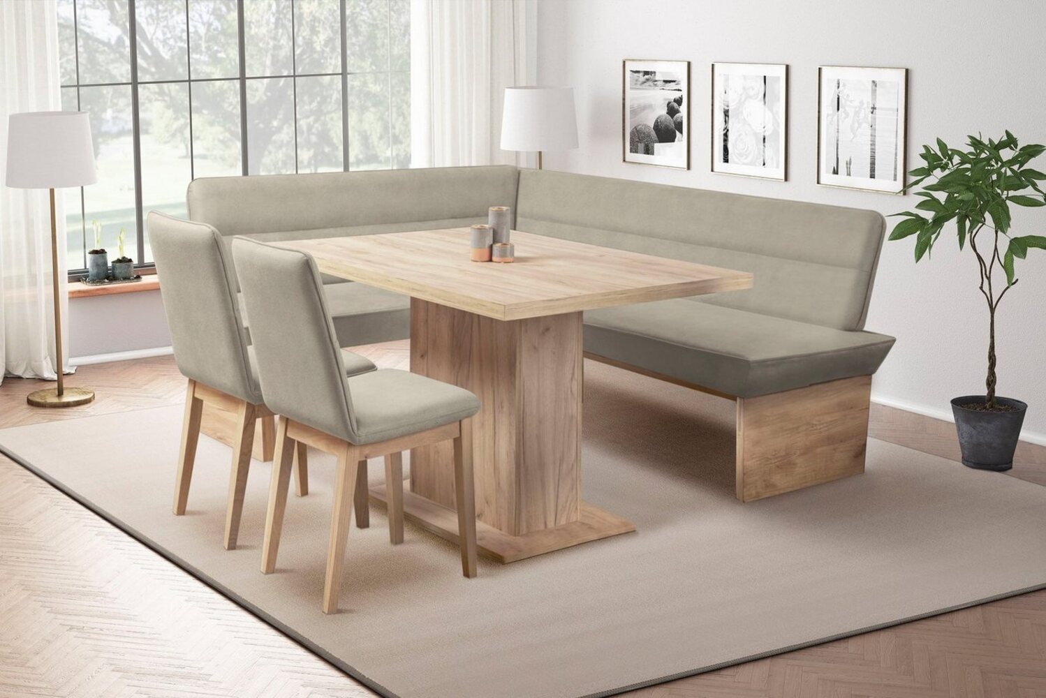 Home affaire Eckbankgruppe Beluna + Cross Essecke Sitzgruppe Eckbank Küchenbank BESTSELLER, (Set, 4-tlg, Eckbank, 2 Stühle und Tisch), Sitzgruppe Esszimmer Stühle Tisch und Bank bequem gepolstert Bild 1