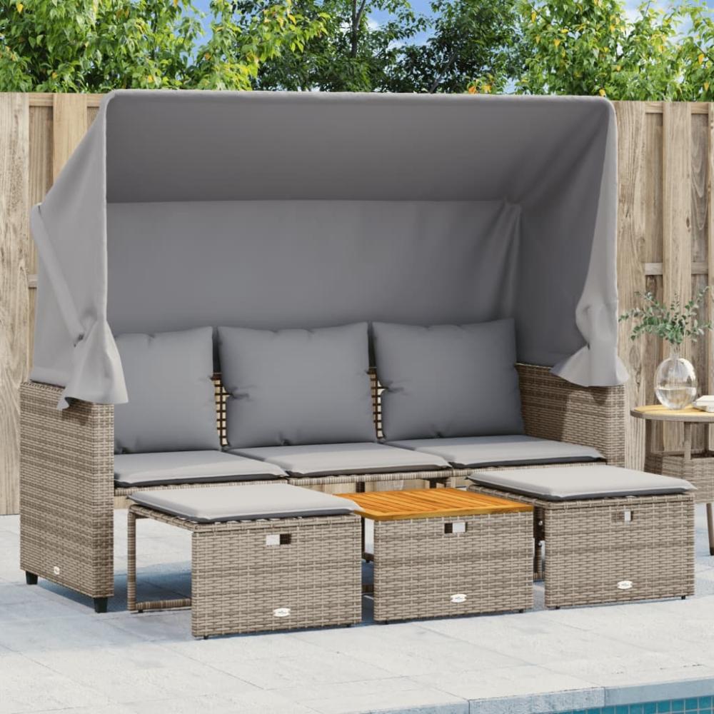 vidaXL Outdoor-Sofa 3-Sitzer mit Dach und Hockern Grau Poly Rattan 365454 Bild 1