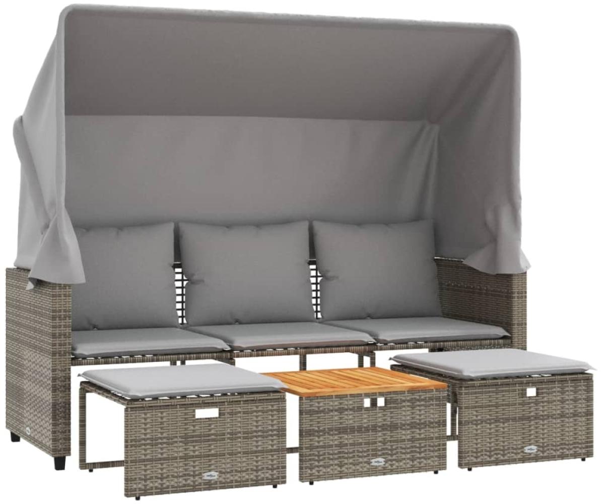vidaXL Outdoor-Sofa 3-Sitzer mit Dach und Hockern Grau Poly Rattan 365454 Bild 1