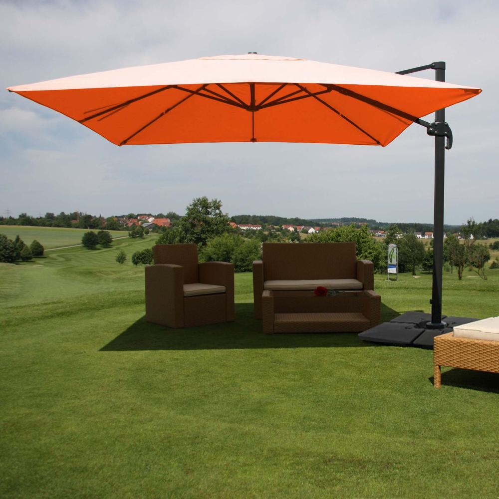 Gastronomie-Ampelschirm HWC-A96, Sonnenschirm, 3x4m (Ø5m) Polyester/Alu 26kg ~ terracotta mit Ständer, drehbar Bild 1