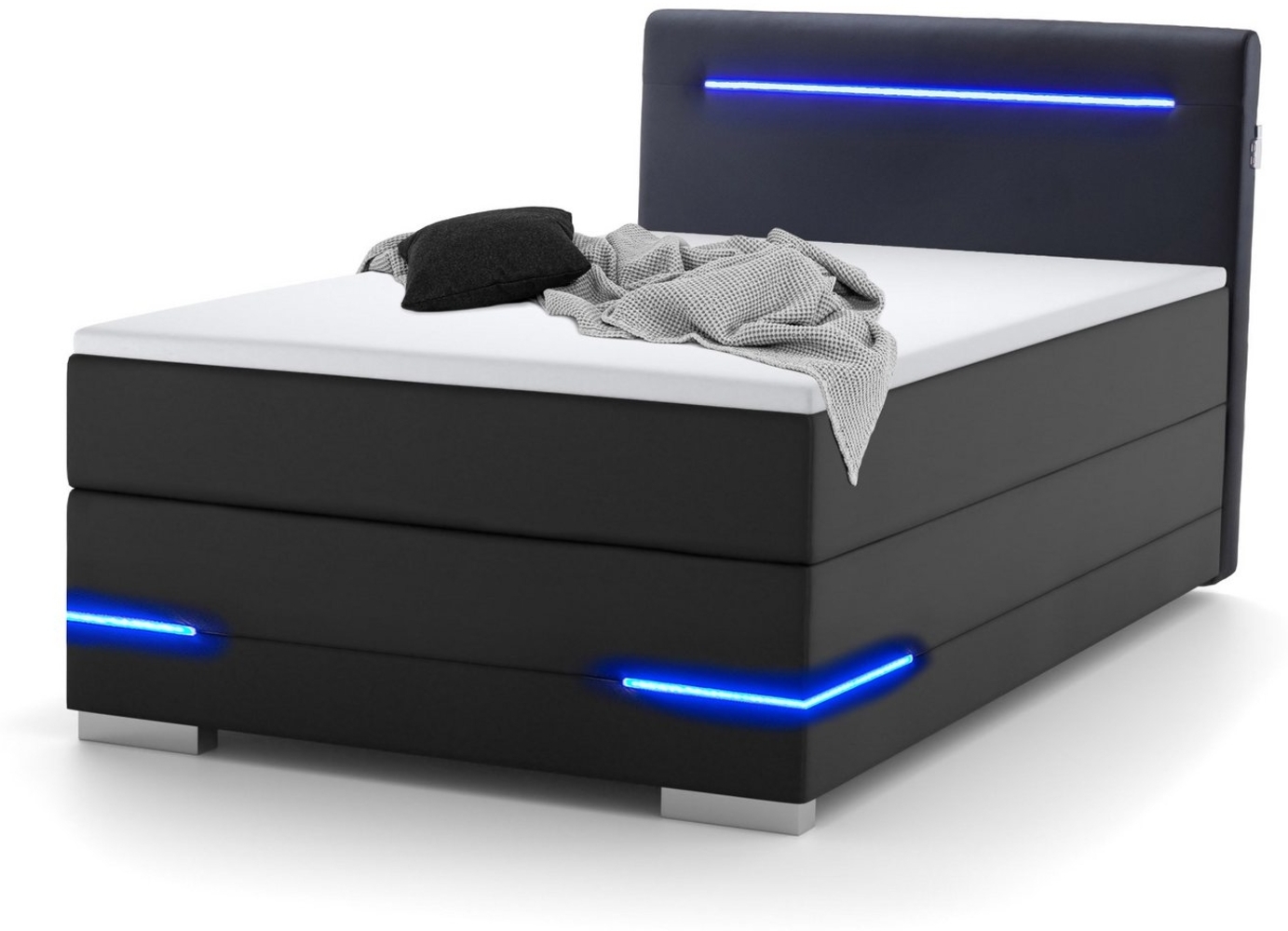 wonello Boxspringbett Lennox, mit LED-Beleuchtung, 2x USB-Anschluss und Topper Bild 1