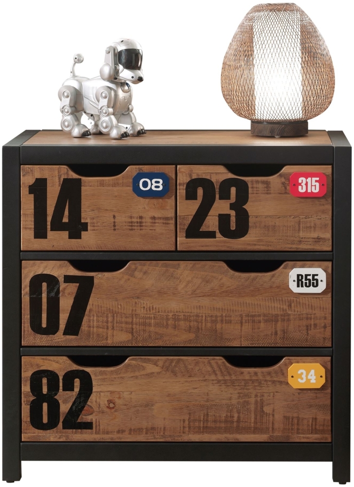 Kommode Kameko 86x42x83 MDF+Massivholz Schwarz/Cognac Bild 1