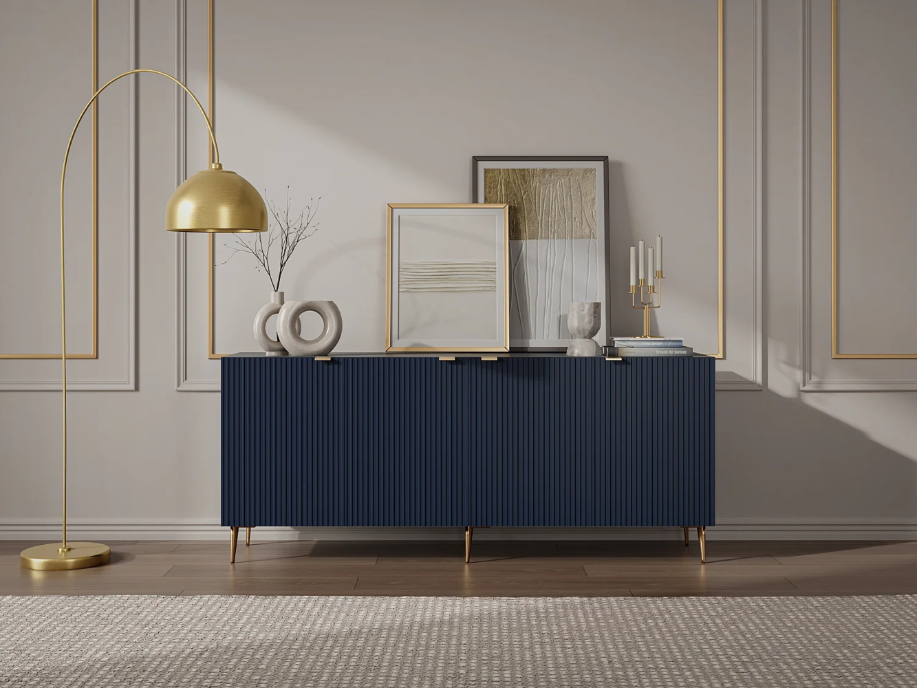 Vente-unique - Sideboard mit 4 Türen - MDF & Stahl - Blau & Goldfarben - YESINIA Bild 1