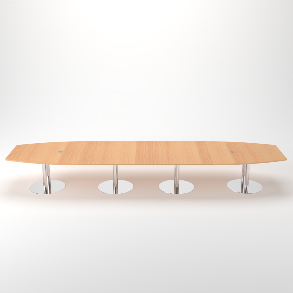 Rheinland Möbel Konferenztisch KONTI 520x130 cm – ovaler Besprechungstisch in Buche mit verchromten Säulenfüßen & 2 Kabelauslässen, erweiterbarer Meetingtisch für 16–18 Personen, moderner XXL-Tisch fürs Büro Bild 1